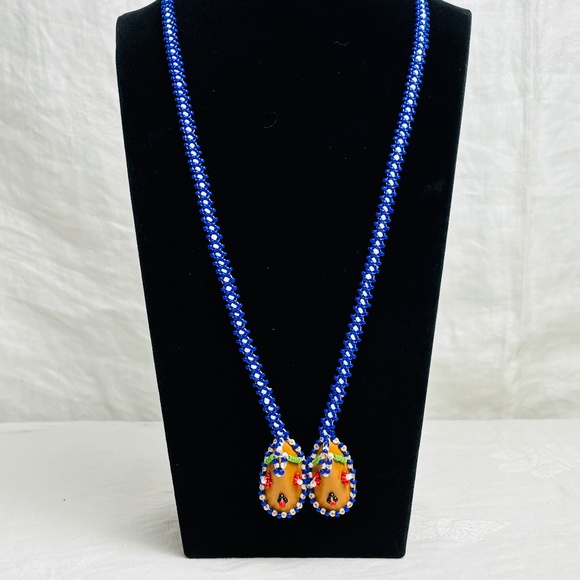 Jewelry - Vintage Handmade Glass Seed Bead Necklace w/ Leather Moccasin Pendants